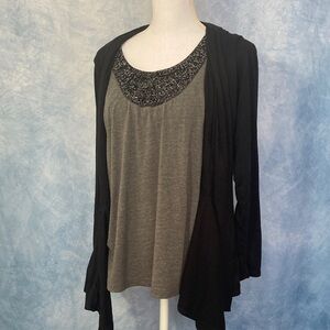 🍀2for$25🍀 Black & Grey Layered Long Sleeve Top W/ Sparkle Detail Some Wear Noted